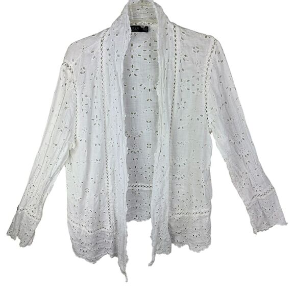 Lauren Ralph Lauren Lace Eyelet Embroidered Open Jacket Cardigan XXL White - Picture 1 of 4